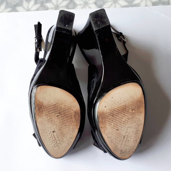 Guess black fabric open back wedge sandal shoe 6M - Picture 7 of 7